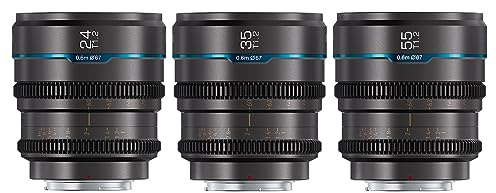 SIRUI Night Walker S35 Manuelles Cine-Objektiv Set mit 24mm 35mm 55mm T1.2 Großblende für Canon RF Kameras R7 R10 R50 C70 und RED Komodo Schwarz MS-3SRG