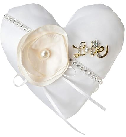 WUURAA Kleine Blumenmädchen Korb Mit Blumen Weiß Herz Geformt Hochzeit Ring Kissen Ring Träger Kissen Für Zeremonie Hochzeit Ring Kissen Für Zeremonie