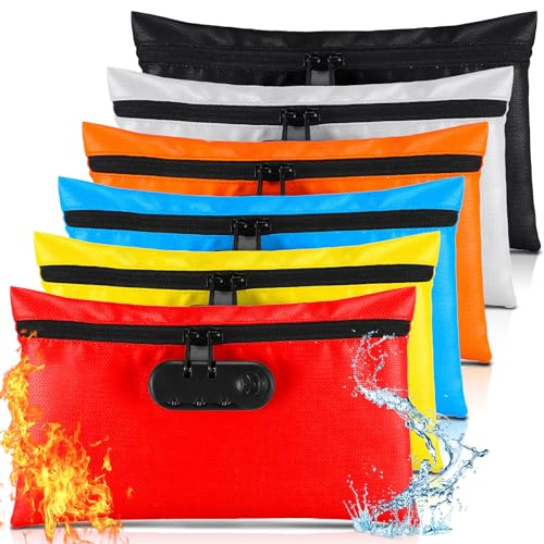 HHUIYUN Mehrfarbige Geldtasche mit Schloss, feuerfeste Geldtasche mit Schloss, Banktaschen mit Reißverschluss, verschließbare Tasche, sichere Aufbewahrung für Bargeld, Münzen, Schecks, wasserdicht, 6