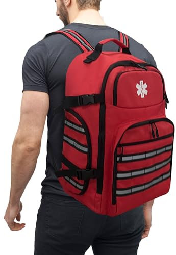 Yabcany Zaino medico di emergenza professionale, zaino di primo soccorso vuoto, con striscia riflettente e fondo antiscivolo, per campeggio, escursionismo, viaggi (rosso, grande), Rosso, classico