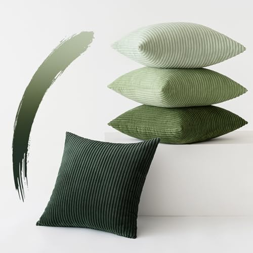 Slozzi 4er Set Kordsamt Kissenbezug Kissenbezüge Kissenhülle Sofakissen Dekokissenbezug Couchkissen Weich für Sofa Schlafzimmer Wohnzimmer Büro, 45x45 cm, Grün Serie