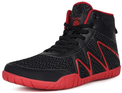 Sisttke Wrestling Shoes Mens Boxing Shoes Fighting Powerlifting Bodybuilding Boots Footwear Lightweight Gym Shoes Black Red/10Wide