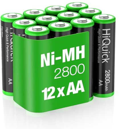 HiQuick Rechargeable AA Batteries, 1200 Cycles High Capacity 2800mAh Ni-MH AA (Double A) Rechargeable Battery 1.2 Volt(1.2 V) Low Self-Discharge (Batteries x12)