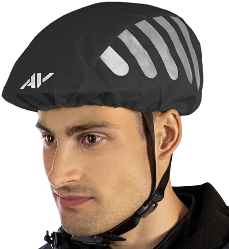 AVANA Regenschutz für Fahrradhelm Reflektoren Helmüberzug reflektierende Abdeckung wasserdichter Regenüberzug (Schwarz)