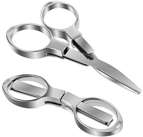 JIEYAO 2 Stück Klappschere, Mini Schere Tragbare Faltbare Schere Edelstahl Teleskop Bastelschere mit Keyring Hole Reiseschere Sicherheitsschere für Erwachsene Kinder Papierschneiden Näharbeiten DIY