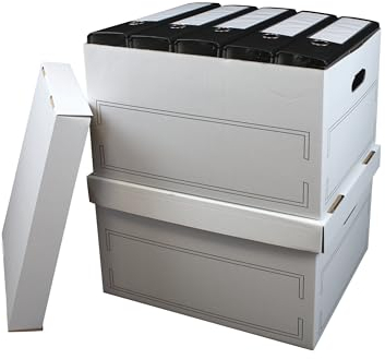 karton-billiger 10 Stück Archivschachteln mit Boden und Deckel zur Ablage von Ordnern A4, Achiverung und Ordnen - weiß