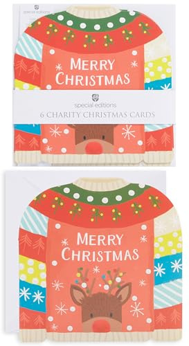 Pack Of 6 Merry Christmas Jumper Charity Christmas Cards Multiple Charities