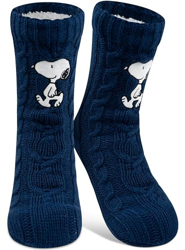 United Labels The Peanuts Snoopy Kuschelsocken für Damen, Blau, OneSize 38-43, flauschige Stoppersocken mit Sherpa Futter, warme Socken, Hüttensocken