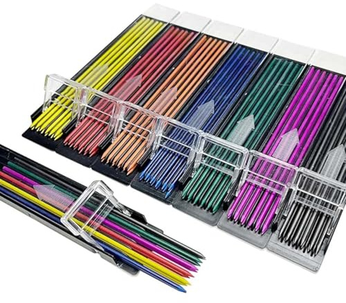 JOMPENS 12 unidades/caja de 2,0 mm de repuesto para portaminas de color, 8 cajas, dibujo de dibujo, mina colorida, borrable, lápiz de color escolar (mezcla de 8 colores y combinación)