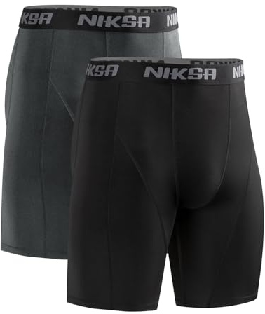 Niksa Lot de 1 ou 2 shorts de compression pour homme - Sous-vêtements fonctionnels - Sous-vêtement de sport - Couche de base - Respirant et à séchage rapide, Lot de 2 : noir, gris, XXL