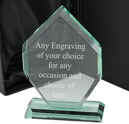 ukgiftstoreonline Personalised Jade Glass Trophy, 15cm Height, 10cm Base, Gift Box Included, Diamond Shape