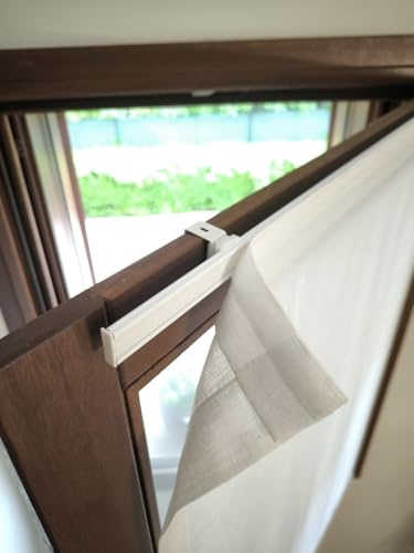 mauro Tenda a Vetro Senza Fori con Nastro a Strappo – Kit Completo: Profilo Alluminio, Supporti a Gancio, Piattina – Facile da Montare – Per Finestre PVC o Legno – 35-90 cm – 50x225 cm