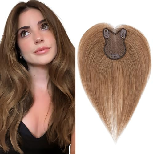 Elailite Hair Topper per Donna Capelli Veri Marrone Chiaro 5 * 11cm Silk Lace Posticci Toupet Clip in Protesi Toupee 27.5cm 21g Middle Parting #6