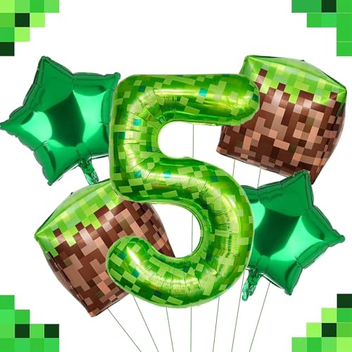 DazzJoy Videospel pixel bergsman födelsedagsdekoration 5 år pojke