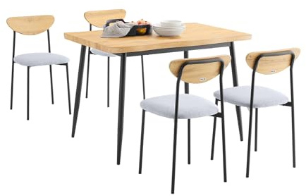 SoBuy Matgrupp, 5-delat matbord och 4 stolar, bekväma stolar med skumöverdrag, litet matbord för matsal, kök och vardagsrum, perfekt för kompakta utrymmen OGT52-N