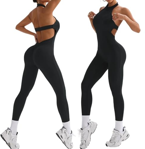 XDSP Mono Deportivo Mujer Ajustado Jumpsuit Sin Costuras Sexy Mono Sin Espalda Elástico Elegant Monos de Una Sola Pieza Ropa Deportiva Gimnasio Fitness Yoga