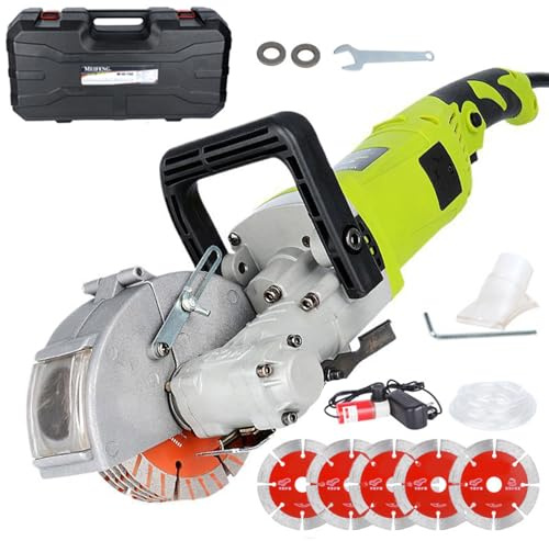 Electric Wall Chaser, 4000W Wall Groove Cutting with 5pcs Saw Blades, Water Hose, Water Pump, Vacuum Cleaner Adapter, Carrying case, for Granite Marble Concrete Stone