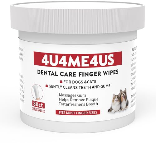 4U4ME4US Pet Teeth Cleaning Finger Wipes for Dogs & Cats Healthy Gums,Fresh Breath,Remove Bad Breath & Plaque & Tartar Buildup,dental mitt,Tooth Brushing Kit, Toothbrush & Toothpaste Alternatives 80ct