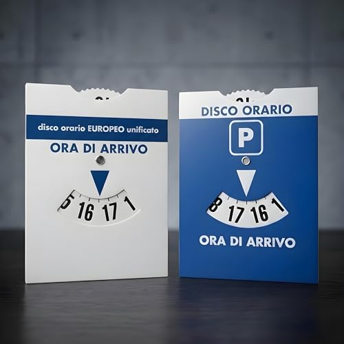 Leddy Living Disco Orario Auto 14,5x11 cm Doppia Faccia Italiano Blu e Europeo Bianco Unificato, Cartoncino Resistente, con Bustina PVC, Compatto per Auto e Moto, Conforme Parcheggio
