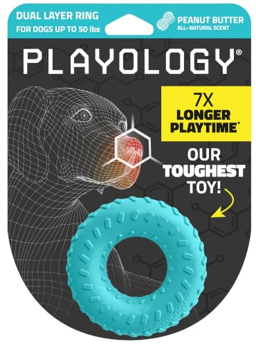 Playology Dog Toys | Dual Layer Ring Durable Chew Toy for Aggressive Chewers | Medium Peanut Butter Scented Toy - Easy to Clean and Made from Non Toxic Materials