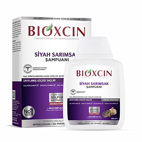Bioxcin Schwarzer Knoblauch Shampoo 300 ml – Stärkendes Shampoo gegen Haarausfall mit 100% Schwarzem Knoblauchextrakt für Kräftiges, Gesundes Haarwachstum