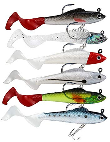 Facikono Lures for Bass Jig Head Soft Swimbait, 6-Pack 6 Colors Plastic Bait for Saltwater/Freshwater Fishing