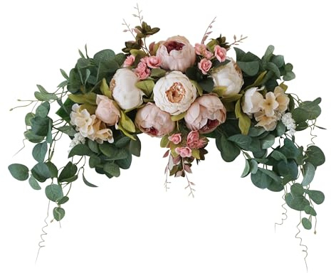 H&S BRIDAL Wedding Arch Flowers, 30 Inch Rustic Artificial Floral Swag for Door Lintel, Green Leaves Rose Peony Sunflowers Table Centerpieces Home Decoration