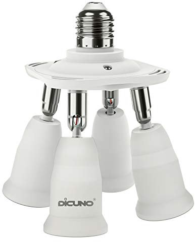 DiCUNO 4 in 1 E26 Light Socket Splitter, 360° Adjustable and 180° Bendable