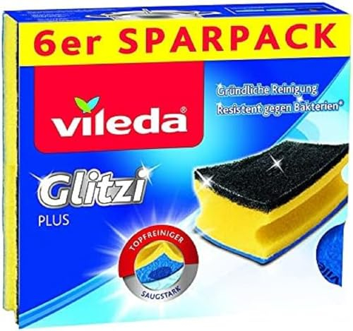 Vileda Glitzi Plus Washing Up Sponge/Thorough, Hygienic and Absorbent (6 pieces)