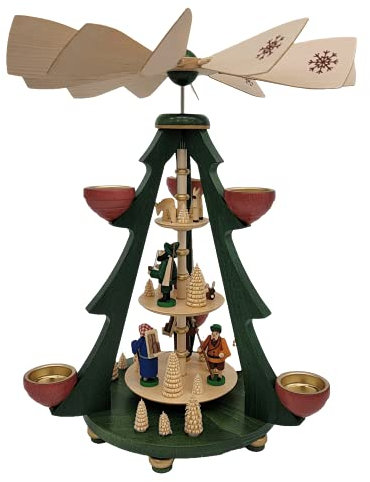 Richard Glässer Seiffen Pirámide de Navidad Arco piramidal Personas del Bosque, 3 Pisos, 40 cm. de Alto, Natural, Original de los Montes Metálicos (Erzgebirge) Richard Glässer