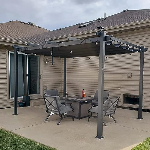 PURPLE LEAF 3 X 4 m Retractable Pergola with Adjustable Canopy, Aluminium Garden Pergola Gazebo, UV & Water Resistant Patio Shelter for Outdoor Garden, Terrace & Deck,Grey