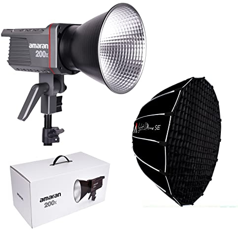 Amaran 200x with Softbox Kit Bi-Color LED Video Light+ Light Dome SE Softbox Kit, 200W 2700-6500k 51600lux@1m Bluetooth App Control 9 Built-in Lighting Effects DC/AC Power Supply,Made by Aputure