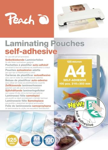 Peach Laminierfolie A4-125 mic - 100 St. - selbstklebende Rückseite - geeignet für selfmade Bilder oder Schilder etc. - kompatibel mit Laminiergeräten aller Markenhersteller - S-PP525-17