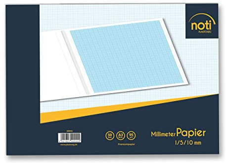 Papier millimétrique/bloc millimétrique A3-50 pages Papier de qualité supérieure 95 g/m² avec grille bleue/lignes de 1/5/10 mm pour dessins techniques