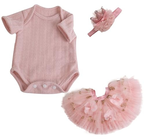 EKOKIZ Reborn Baby Dolls Clothes Girl Pink Baby Clothes for Dolls 17-20 Inches Doll Outfits and Accessories for Realistic Newborn Girl