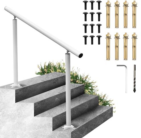 VEVOR Outdoor Stair Railing Kit, 4 FT Handrails 1-4 Steps, Adjustable Angle White Aluminum Stair Hand Rail for The Elderly, Handrails for Outdoor Steps