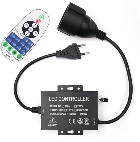 HEGEHE Regulador de tira de LED 1500W, AC 220V-240V Interruptor enchufable para bombillas de interior, regulador temporizado, para todas las tiras de luces regulables