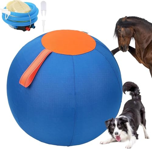 Duuclume Grande balle de troupeau de 63,5 cm pour chiens de taille moyenne et grande – Jouet interactif avec pompe à main et poignée – Balle de cheval pour jouer et offrir