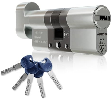 IRONWORX® Spectre Nickel 50mm (Turn) / 50mm (Key) (100mm) Maximum-Security Police Approved TS007 BSI 3 Star Euro Cylinder Door Lock with Escape Thumb Turn Function, Includes 5X Keys