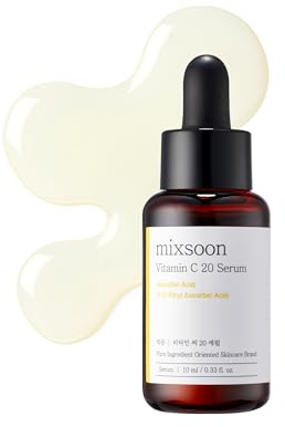 mixsoon Vitamin C 20 Serum - 20% Pure L-Ascorbic Acid for Dark Spot Correction, Stabilized Face Serum with Glutathione & Niacinamide for Radiant Skin Tone, 10ml