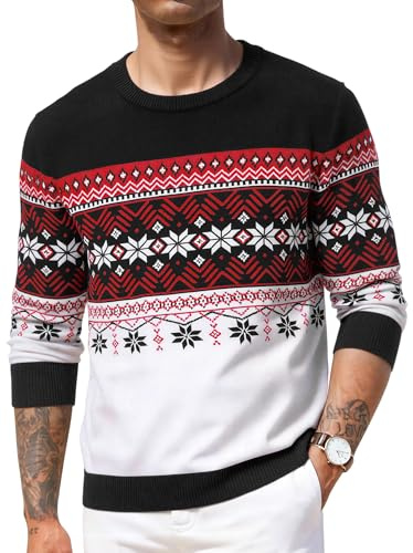 Crewhpo Suéter Navidad para Hombre Jersey Navideño de Cuello Redondo Invierno Ropa de Punto Pullover de Manga Larga