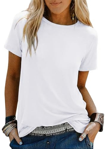 Demegimi T Shirt Femme Col V Manches Courtes Basique Leger Haut Ample Ete | Top Femme Chic - Blouse Ete - Loisirs Plage Maison Bureau - Tissu Doux Respirant - Printemps Ete Femme S-XXL