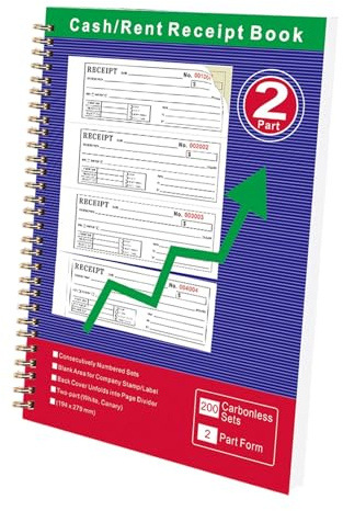 Libro de recibos para dinero y alquileres, encuadernado en espiral para emergencias y documentos, bloc de recibos de dinero para pequeñas empresas, para la contabilidad de propietarios e inquilinos