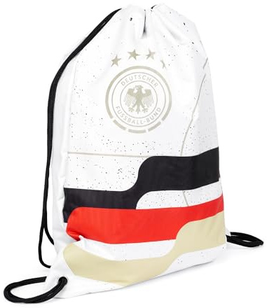 Offiziell lizenzierter DFB Turnbeutel – Deutschland Fussball Gymsac mit Retro-Muster, Weiss Fußball (44 x 33 cm)