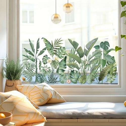 Joeyan Tropical Palm Leaf Window Clings Large Double Sided Reusable Decal