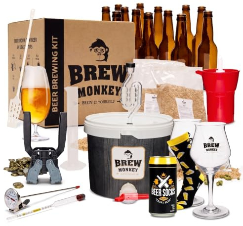 Brew Monkey Kit de brassage à bière Blond clair – Kit de brassage à bière platine pour 5 litres de bière, 6,4 % vol, brassage de bière vous-même, cadeau pour homme, cadeau d'anniversaire, cadeau pour