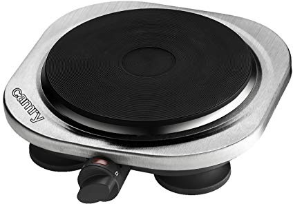 CAMRY CR6510 Hornillo Eléctrico, Placa de Cocina, Regulador de Temperatura, Acero Inoxidable, Compacto, Viaje, Camping 185 mm, 1500W