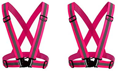 HYCOPROT 2 X Reflektierend Laufen Weste Reflektorweste Sicherheitsweste Fahrrad Motorrad Auto Leicht Elastisch Laufweste Joggen für Damen Herren Erwachsene Kinder (Rosa)…