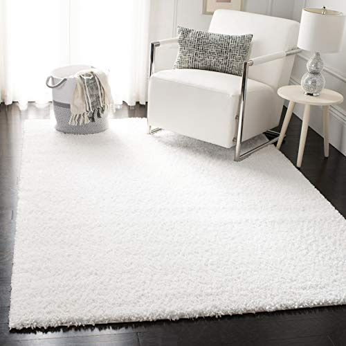 Safavieh Tapis Shag pour Salon, Salle à Manger, Chambre à Coucher - August Shag Collection, Tapis à Poil Court, Blanc, 122 x 122 cm