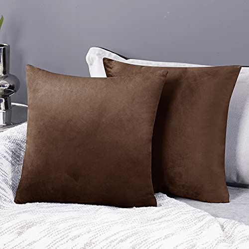 Deconovo Set of 2 Crushed Velvet Cushion Covers 55cm x 55cm 22x22 Inches Square Throw Pillow Cases Cushion Covers for Bedroom with Invisible Zipper Chocolate